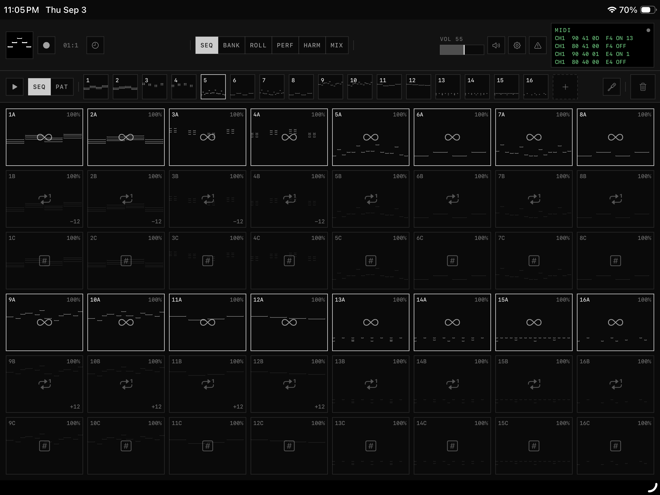 epicMIDI SEQ page
