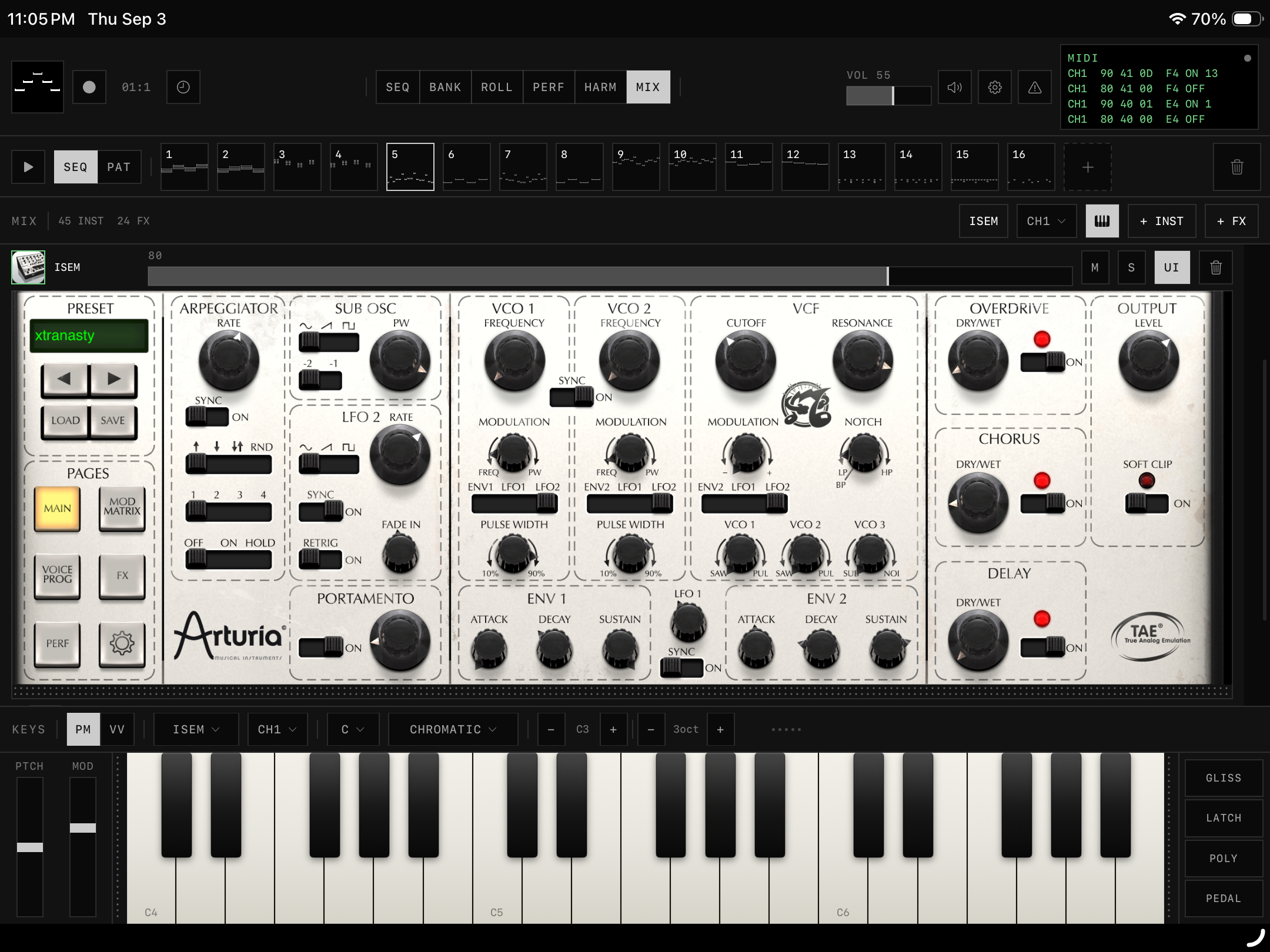 epicMIDI mixer hosting AUv3 plug-ins